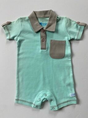 Rugged Butts Outfit Size 0-3m Mint Green Baby Boys One Piece NEW gray trim